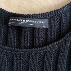 Peruvian Connection Rowe Ribbed Pullover Black Pima Cotton Sweater XS